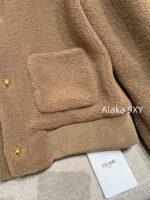 CELINE   2024 autumn and winter new milk coffee color gold button letter logo lamb fur/cashmere lapel warm jacketCustomized gold mold button lining exquisite matching - Image 7