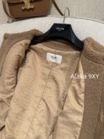 CELINE   2024 autumn and winter new milk coffee color gold button letter logo lamb fur/cashmere lapel warm jacketCustomized gold mold button lining exquisite matching - Image 8