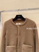 CELINE   2024 autumn and winter new milk coffee color gold button letter logo lamb fur/cashmere lapel warm jacketCustomized gold mold button lining exquisite matching - Image 11