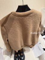 CELINE   2024 autumn and winter new milk coffee color gold button letter logo lamb fur/cashmere lapel warm jacketCustomized gold mold button lining exquisite matching - Image 14