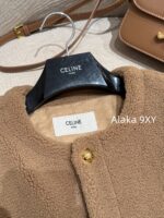 CELINE   2024 autumn and winter new milk coffee color gold button letter logo lamb fur/cashmere lapel warm jacketCustomized gold mold button lining exquisite matching - Image 17