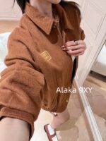 MIUMIU   2024 Autumn/Winter New CollectionAmerican Spicy Girl Retro Dressing with Ginger Yellow Woolen Jacket Jacket for Women - Image 9