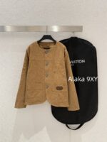 LOUIS VUITTON High Quality 24ss Autumn/Winter New Collection Classic Dark Pattern Khaki  Checkered jacquard turquoise button collarless jacket for men and women, casual jacket trend