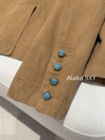LOUIS VUITTON High Quality 24ss Autumn/Winter New Collection Classic Dark Pattern Khaki  Checkered jacquard turquoise button collarless jacket for men and women, casual jacket trend - Image 3