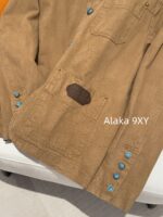 LOUIS VUITTON High Quality 24ss Autumn/Winter New Collection Classic Dark Pattern Khaki  Checkered jacquard turquoise button collarless jacket for men and women, casual jacket trend - Image 7