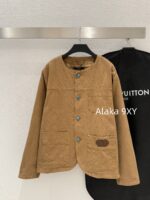LOUIS VUITTON High Quality 24ss Autumn/Winter New Collection Classic Dark Pattern Khaki  Checkered jacquard turquoise button collarless jacket for men and women, casual jacket trend - Image 13