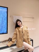 LOUIS VUITTON High Quality 24ss Autumn/Winter New Collection Classic Dark Pattern Khaki  Checkered jacquard turquoise button collarless jacket for men and women, casual jacket trend - Image 14