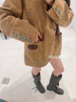 LOUIS VUITTON High Quality 24ss Autumn/Winter New Collection Classic Dark Pattern Khaki  Checkered jacquard turquoise button collarless jacket for men and women, casual jacket trend - Image 17