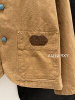 LOUIS VUITTON High Quality 24ss Autumn/Winter New Collection Classic Dark Pattern Khaki  Checkered jacquard turquoise button collarless jacket for men and women, casual jacket trend - Image 21