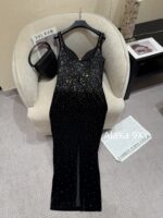 Yves Saint Laurent "Annual Meeting C Dressing" Y  2024 Autumn/Winter New Collection  Socialite banquet, highend heavy worker, full of hot pressed diamond suspenders, long dress, velvet inlaid with diamonds, hip hugging dress - Image 9