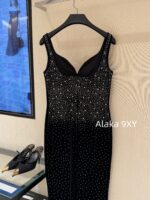 Yves Saint Laurent "Annual Meeting C Dressing" Y  2024 Autumn/Winter New Collection  Socialite banquet, highend heavy worker, full of hot pressed diamond suspenders, long dress, velvet inlaid with diamonds, hip hugging dress - Image 24