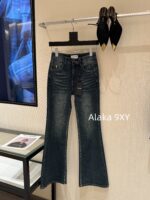 Yves Saint Laurent   2024 Autumn/Winter New Collection Y  High waisted metal letter logo slimming pocket straight tube micro flared jeans
