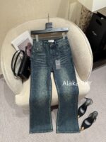 Yves Saint Laurent   2024 Autumn/Winter New Collection Y  High waisted metal letter logo slimming pocket straight tube micro flared jeans - Image 3