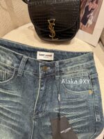 Yves Saint Laurent   2024 Autumn/Winter New Collection Y  High waisted metal letter logo slimming pocket straight tube micro flared jeans - Image 7