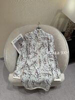 BALMAIN    French retro luxury24autumn/winter new collection elegant jacquard shoulder pad metal decoration B  Knitted dress for women. Slimming and slimming to enhance temperament - Image 3