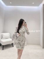 BALMAIN    French retro luxury24autumn/winter new collection elegant jacquard shoulder pad metal decoration B  Knitted dress for women. Slimming and slimming to enhance temperament - Image 10
