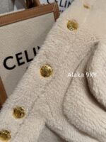 CELINE  2024 autumn and winter new gold button letter logo lamb fur lapel jacketCustomized gold molded buckle lining with exquisite matching - Image 11