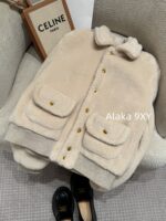 CELINE  2024 autumn and winter new gold button letter logo lamb fur lapel jacketCustomized gold molded buckle lining with exquisite matching - Image 12