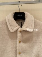 CELINE  2024 autumn and winter new gold button letter logo lamb fur lapel jacketCustomized gold molded buckle lining with exquisite matching - Image 13