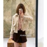 CELINE  2024 autumn and winter new gold button letter logo lamb fur lapel jacketCustomized gold molded buckle lining with exquisite matching - Image 14