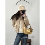 CELINE  2024 autumn and winter new gold button letter logo lamb fur lapel jacketCustomized gold molded buckle lining with exquisite matching - Image 19