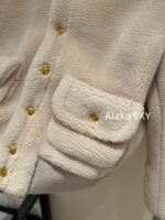 CELINE  2024 autumn and winter new gold button letter logo lamb fur lapel jacketCustomized gold molded buckle lining with exquisite matching - Image 21