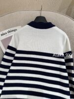 BALMAIN "Pure Desire Goddess Atmosphere" B  24 Autumn/Winter New Collection Round Neck Black and White Striped Diagonal Shoulder Metal Buckle Medium Long Striped Woolen Dress for Women - Image 22