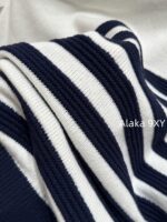 BALMAIN "Pure Desire Goddess Atmosphere" B  24 Autumn/Winter New Collection Round Neck Black and White Striped Diagonal Shoulder Metal Buckle Medium Long Striped Woolen Dress for Women - Image 23