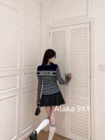 Dior 2024SS Academy Style is a feminine and socialite outfit/Navy collar, wool striped pullover, knitted long sleeved sweater for women - Image 9