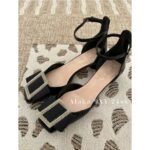 Dior Super Beautiful24ss Summer New Collection, IDLY socialite temperament, French style onepiece leather rhinestone sandals, women's summer hollow square buckle highheeled sandals - Image 3