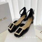 Dior Super Beautiful24ss Summer New Collection, IDLY socialite temperament, French style onepiece leather rhinestone sandals, women's summer hollow square buckle highheeled sandals - Image 5