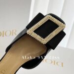 Dior Super Beautiful24ss Summer New Collection, IDLY socialite temperament, French style onepiece leather rhinestone sandals, women's summer hollow square buckle highheeled sandals - Image 7