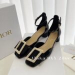 Dior Super Beautiful24ss Summer New Collection, IDLY socialite temperament, French style onepiece leather rhinestone sandals, women's summer hollow square buckle highheeled sandals - Image 11
