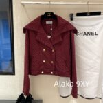 Chanel 2024 Autumn/Winter Collection  Wine red highend feelLarge lapel double breasted jacket with jacquard lapel and double breasted buttons, versatile and slimming on the upper body