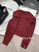 Chanel 2024 Autumn/Winter Collection  Wine red highend feelLarge lapel double breasted jacket with jacquard lapel and double breasted buttons, versatile and slimming on the upper body - Image 8