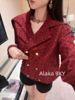 Chanel 2024 Autumn/Winter Collection  Wine red highend feelLarge lapel double breasted jacket with jacquard lapel and double breasted buttons, versatile and slimming on the upper body - Image 20