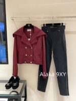 Chanel 2024 Autumn/Winter Collection  Wine red highend feelLarge lapel double breasted jacket with jacquard lapel and double breasted buttons, versatile and slimming on the upper body - Image 23