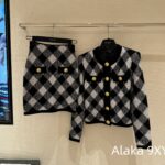 BALMAIN autumn and winter new collection  temperament black and white diamond grid round neck cardiganhip hugging skirt for women to show off their weight and figure.