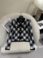 BALMAIN autumn and winter new collection  temperament black and white diamond grid round neck cardiganhip hugging skirt for women to show off their weight and figure. - Image 3