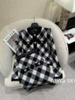 BALMAIN autumn and winter new collection  temperament black and white diamond grid round neck cardiganhip hugging skirt for women to show off their weight and figure. - Image 6