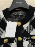 BALMAIN autumn and winter new collection  temperament black and white diamond grid round neck cardiganhip hugging skirt for women to show off their weight and figure. - Image 12
