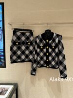 BALMAIN autumn and winter new collection  temperament black and white diamond grid round neck cardiganhip hugging skirt for women to show off their weight and figure. - Image 13