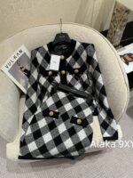 BALMAIN autumn and winter new collection  temperament black and white diamond grid round neck cardiganhip hugging skirt for women to show off their weight and figure. - Image 16