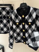 BALMAIN autumn and winter new collection  temperament black and white diamond grid round neck cardiganhip hugging skirt for women to show off their weight and figure. - Image 41