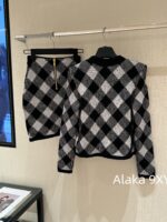 BALMAIN autumn and winter new collection  temperament black and white diamond grid round neck cardiganhip hugging skirt for women to show off their weight and figure. - Image 42
