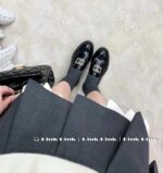 Chanel 8/23_ A musthave silver buckle metal loafers/thick soled single shoes for early autumn, with a lazy design and 100 genuine leather and shiny leather material. - Image 8