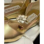 Chanel's own collection  the most beautiful pair of pointed single shoes in 23k. Three dimensional resin camellias embellish the small slope and design, showcasing the leg lengthening artifact - Image 7