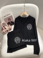 Chrome Hearts Reserved/2022ss Early Autumn New Cruo   Cross hot stamping fashionable sports suit women's hooded sweatshirt casual wide leg pants twopiece set trendy autumn casual lazy suit, this set is still the most practical to wear, giving people a comfortable and free relaxed state! Highlighting the casual and lazy temperament, the printed pattern has many scenes, with some exquisite and unique feelings. The high waisted design enhances the waistline and elongates the leg lines, creating a paper figure effect - Image 28
