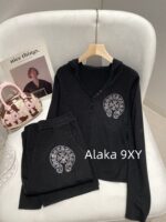Chrome Hearts Reserved/2022ss Early Autumn New Cruo   Cross hot stamping fashionable sports suit women's hooded sweatshirt casual wide leg pants twopiece set trendy autumn casual lazy suit, this set is still the most practical to wear, giving people a comfortable and free relaxed state! Highlighting the casual and lazy temperament, the printed pattern has many scenes, with some exquisite and unique feelings. The high waisted design enhances the waistline and elongates the leg lines, creating a paper figure effect - Image 29