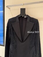 Yves Saint Laurent "Comes with an Sshaped curve on the upper body" Y  2024 Autumn/Winter New Knitted Wool Heavy Industry Lace Splicing Deep VCollar Waist Bag Hip Skirt Slimming Dress Small Black Dress - Image 13